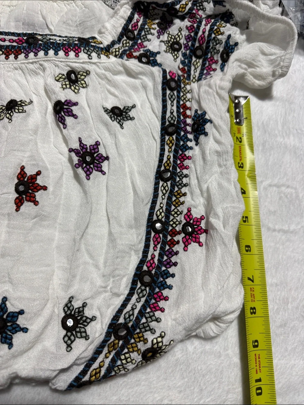 Free People White Embroidered Boho Scoop Neck Top
